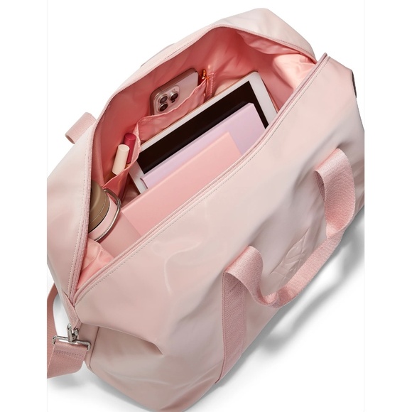VICTORIA'S SECRET Metallic Light Pink Duffle Bag Tote Bag Blush Pink Travel Bag - Picture 3 of 7